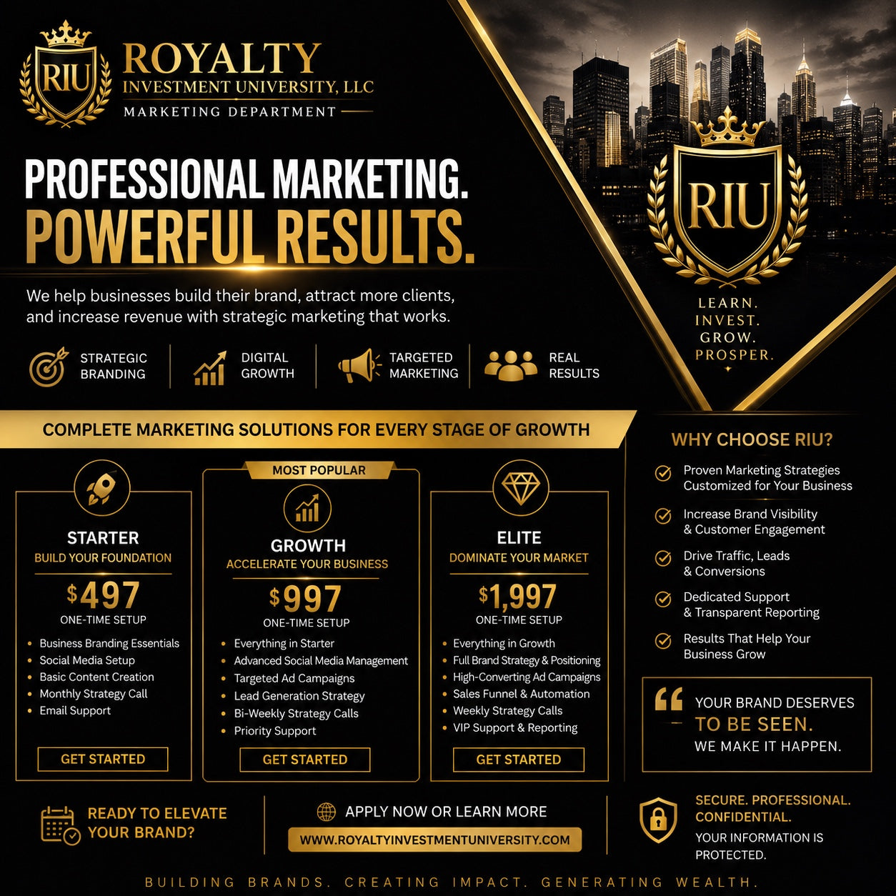 Royalty Investment University marketing department promotion